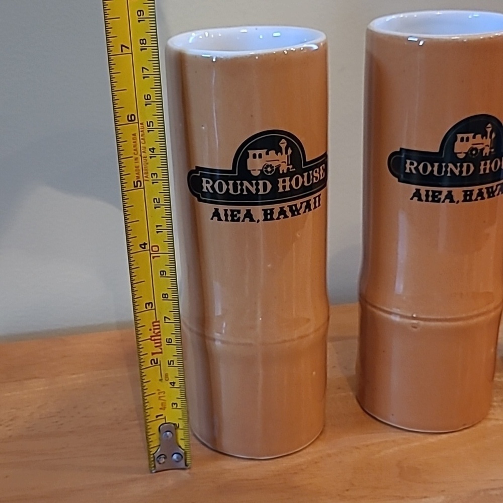 VINTAGE Round House Restaurant Aiea Hawaii Ceramic Bamboo Tiki Mugs - Picture 12 of 16